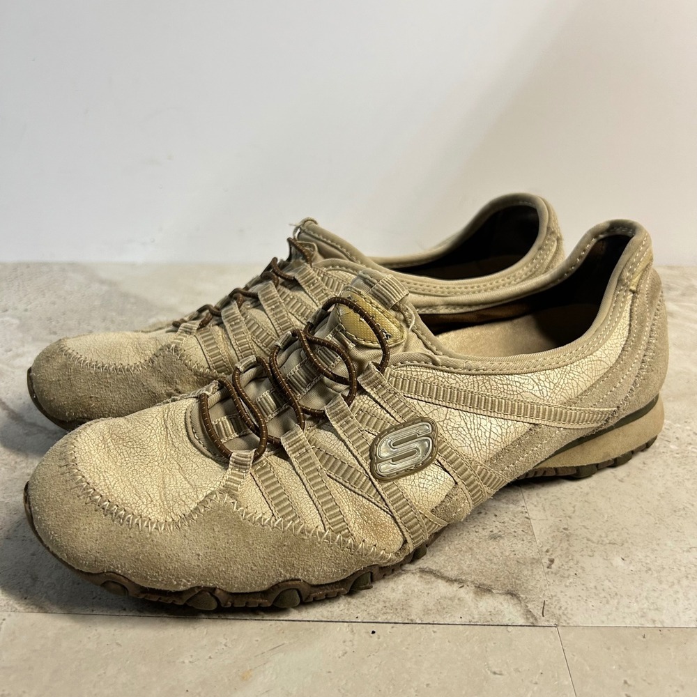 Skechers Bikers Tan Leather Bungee Sneakers Womens Size 8 Low Top Y2K 21140
